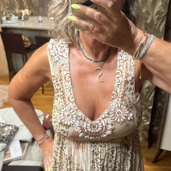 Blumarine Beige and Pink Maxi Dress